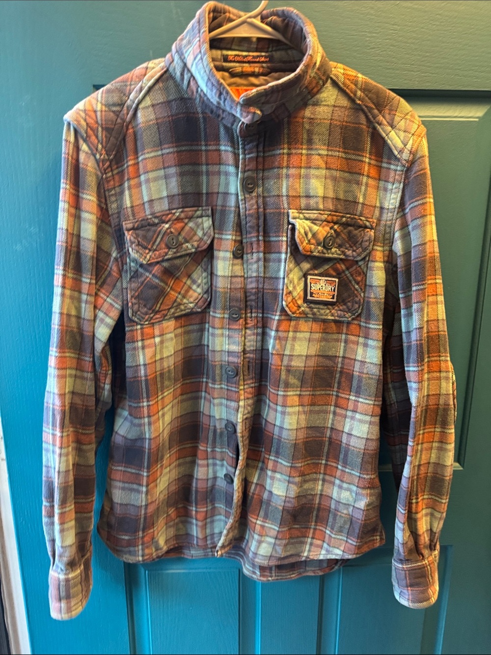 Superdry - heavy Men’s Brown Orange Plaid Button-Up Shirt Mens Large.